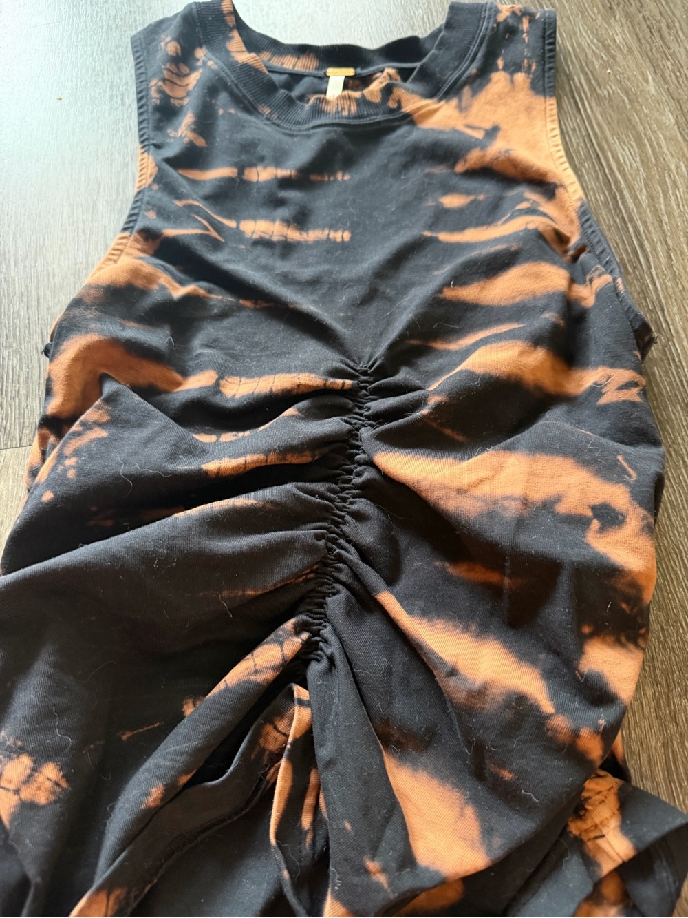 Free People Black & Brown Tie-Dye Ruched Tank